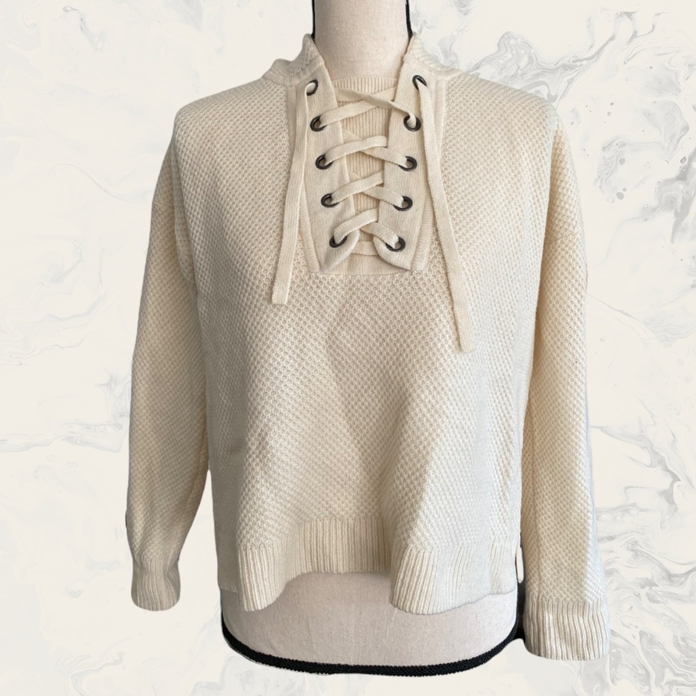 Madewell Lace-Up Hoodie Sweater Antique Cream